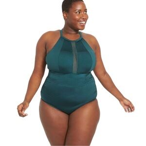 Lane Bryant No-Wire Fisnet-Trim Swim One-Piece Size 24